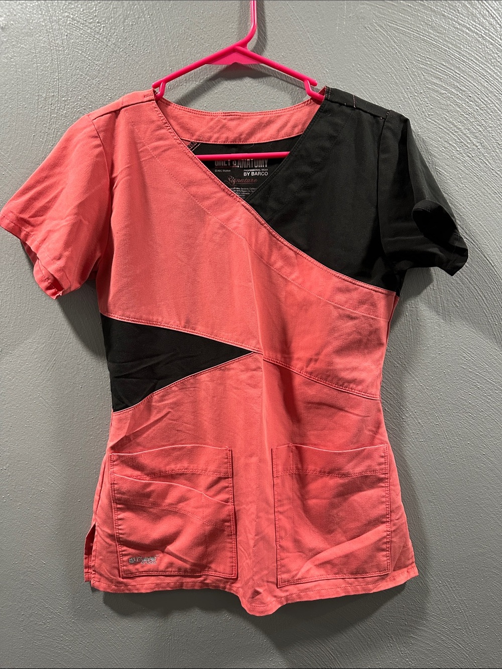 Grey's Anatomy Coral and Black Colorblock V-Neck Scrub Top